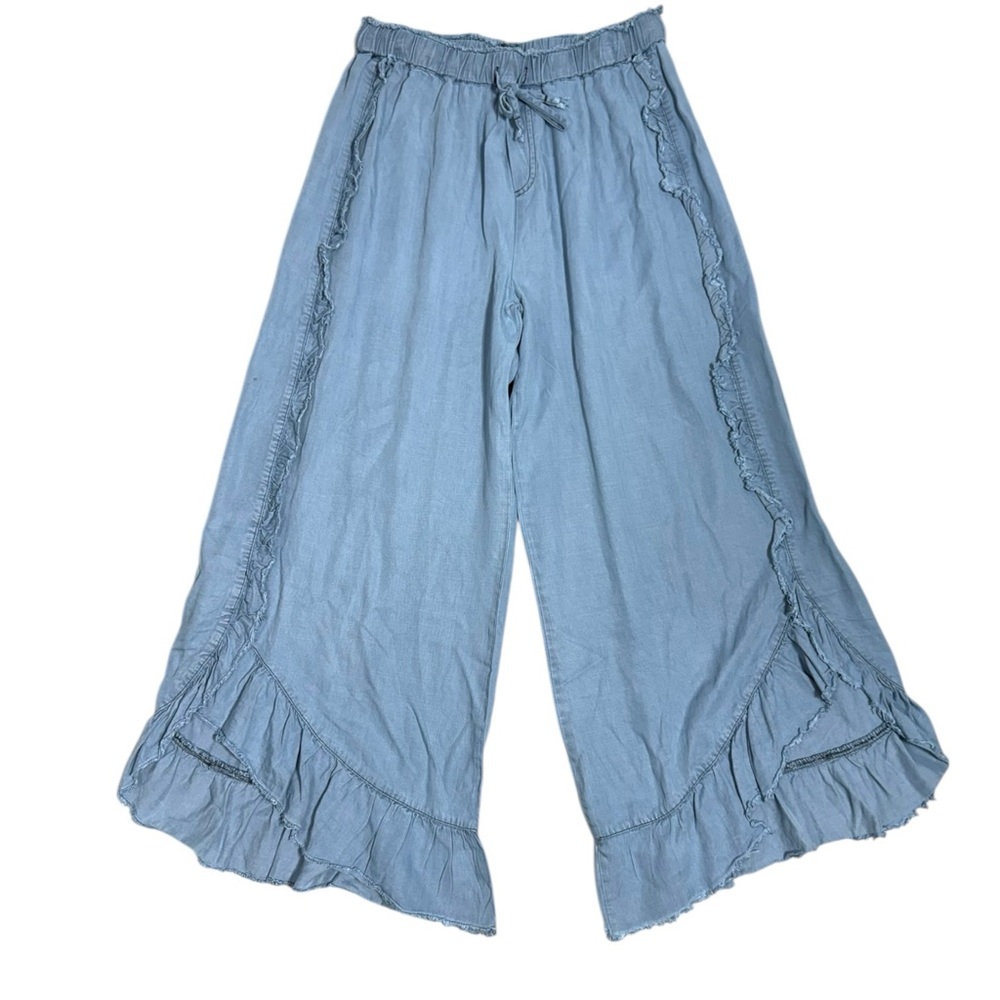 Easel light blue chambray denim wide leg elastic waist pull on pants size Large - Picture 3 of 13